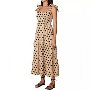 Faithfull the Brand Rianne Tie Sleeve Midi Dress Polka Print Size 4 NWT